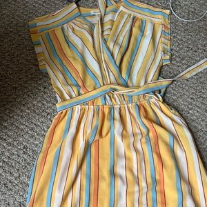 Yellow, Peach, Light blue Striped Monteau Dress.